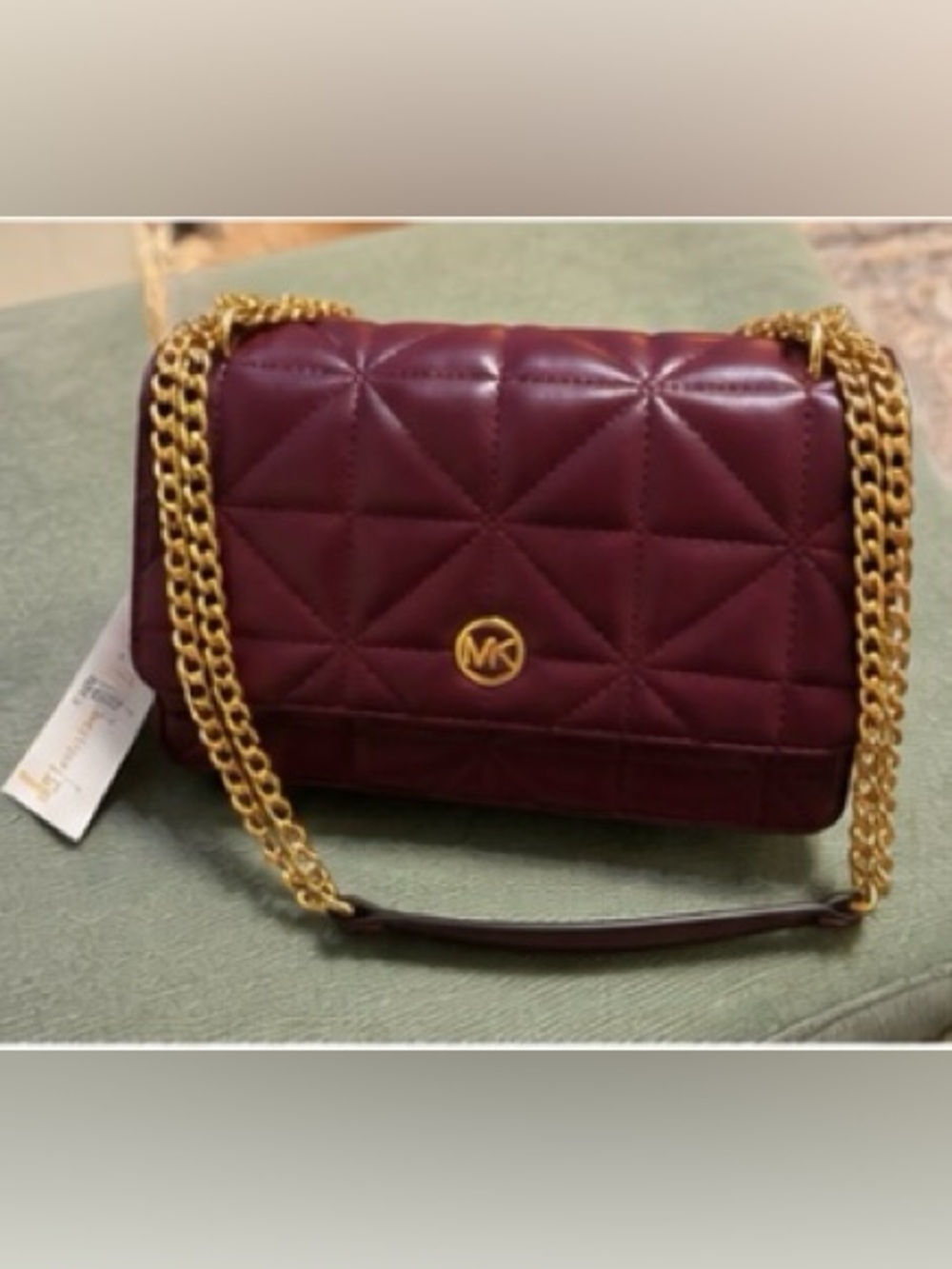 NWT Michael Kors Abbott Medium Flap Chain Shoulder Bag Dark Berry Quilted Gold